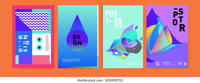 Abstract colorful collage poster design template. Cool geometric and fluid cover design. Blue, yellow, red, orange, pink and green background. Vector banner poster template in Eps10.