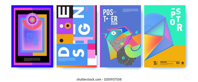 Abstract colorful collage poster design template. Cool geometric and fluid cover design. Blue, yellow, red, orange, pink and green background. Vector banner poster template in Eps10.