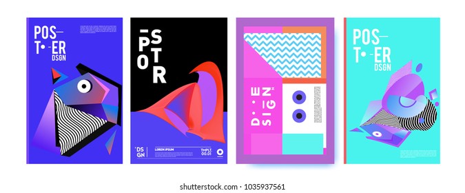 Abstract colorful collage poster design template. Cool geometric and fluid cover design. Blue, yellow, red, orange, pink and green background. Vector banner poster template in Eps10.