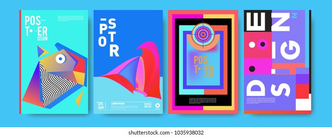 Abstract colorful collage poster design template. Cool geometric and fluid cover design. Blue, yellow, red, orange, pink and green background. Vector banner poster template in Eps10.
