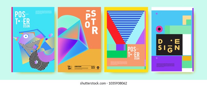 Abstract colorful collage poster design template. Cool geometric and fluid cover design. Blue, yellow, red, orange, pink and green background. Vector banner poster template in Eps10.
