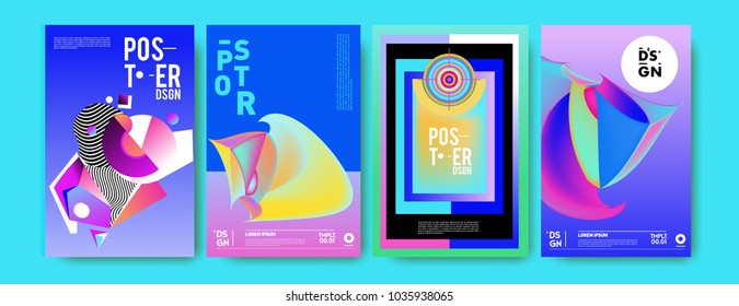 Abstract colorful collage poster design template. Cool geometric and fluid cover design. Blue, yellow, red, orange, pink and green background. Vector banner poster template in Eps10.