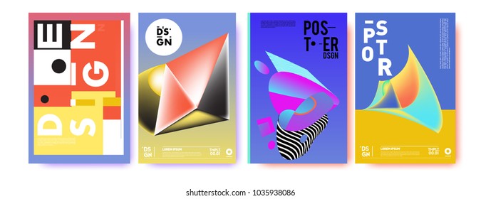 Abstract colorful collage poster design template. Cool geometric and fluid cover design. Blue, yellow, red, orange, pink and green background. Vector banner poster template in Eps10.