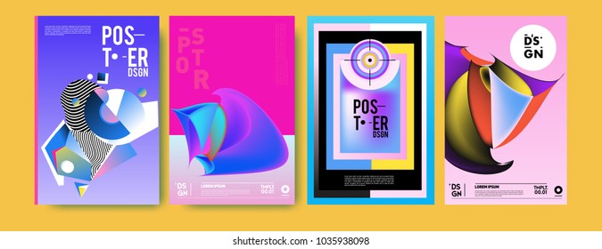 Abstract colorful collage poster design template. Cool geometric and fluid cover design. Blue, yellow, red, orange, pink and green background. Vector banner poster template in Eps10.