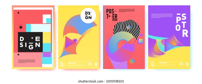 Abstract colorful collage poster design template. Cool geometric and fluid cover design. Blue, yellow, red, orange, pink and green background. Vector banner poster template in Eps10.