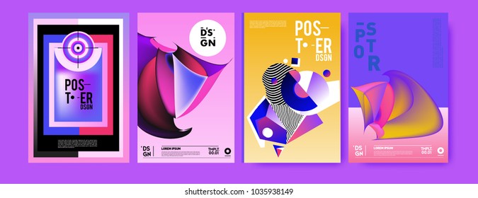 Abstract colorful collage poster design template. Cool geometric and fluid cover design. Blue, yellow, red, orange, pink and green background. Vector banner poster template in Eps10.