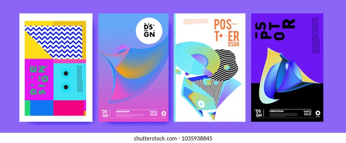 Abstract colorful collage poster design template. Cool geometric and fluid cover design. Blue, yellow, red, orange, pink and green background. Vector banner poster template in Eps10.