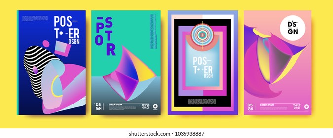 Abstract colorful collage poster design template. Cool geometric and fluid cover design. Blue, yellow, red, orange, pink and green background. Vector banner poster template in Eps10.
