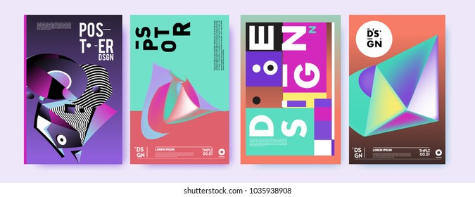Abstract colorful collage poster design template. Cool geometric and fluid cover design. Blue, yellow, red, orange, pink and green background. Vector banner poster template in Eps10.