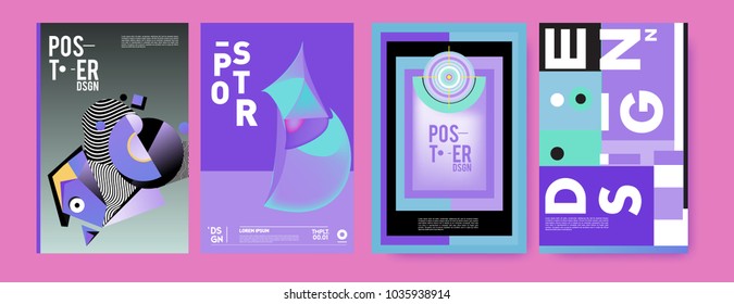 Abstract colorful collage poster design template. Cool geometric and fluid cover design. Blue, yellow, red, orange, pink and green background. Vector banner poster template in Eps10.