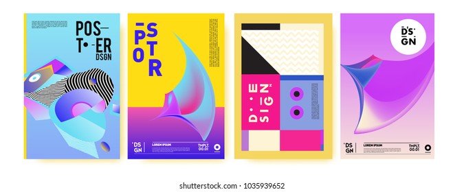 Abstract colorful collage poster design template. Cool geometric and fluid cover design. Blue, yellow, red, orange, pink and green background. Vector banner poster template in Eps10.