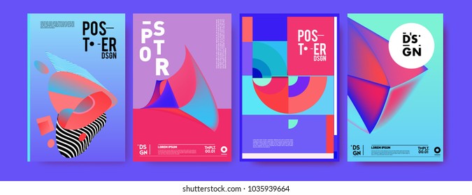Abstract colorful collage poster design template. Cool geometric and fluid cover design. Blue, yellow, red, orange, pink and green background. Vector banner poster template in Eps10.