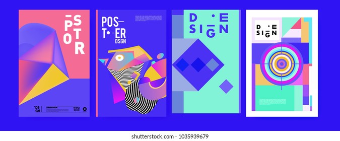 Abstract colorful collage poster design template. Cool geometric and fluid cover design. Blue, yellow, red, orange, pink and green background. Vector banner poster template in Eps10.