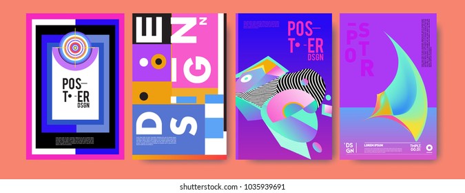Abstract colorful collage poster design template. Cool geometric and fluid cover design. Blue, yellow, red, orange, pink and green background. Vector banner poster template in Eps10.