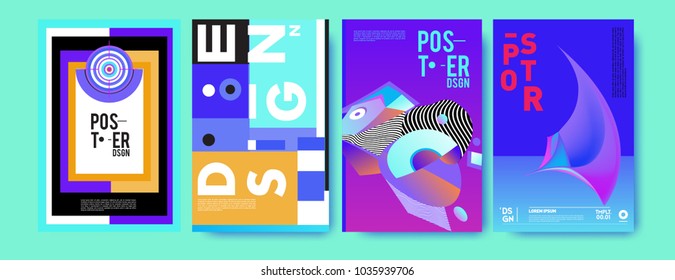 Abstract colorful collage poster design template. Cool geometric and fluid cover design. Blue, yellow, red, orange, pink and green background. Vector banner poster template in Eps10.