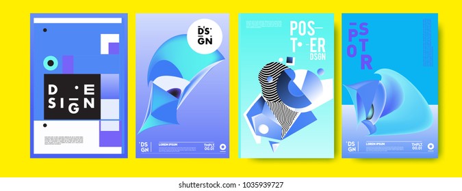 Abstract colorful collage poster design template. Cool geometric and fluid cover design. Blue, yellow, red, orange, pink and green background. Vector banner poster template in Eps10.