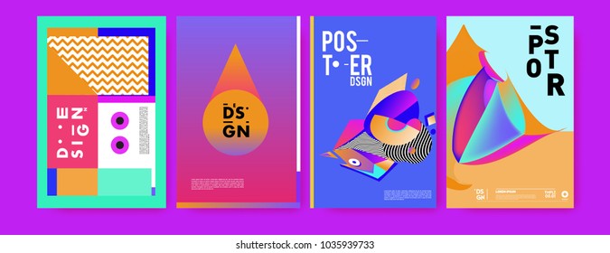 Abstract colorful collage poster design template. Cool geometric and fluid cover design. Blue, yellow, red, orange, pink and green background. Vector banner poster template in Eps10.