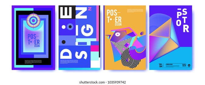Abstract colorful collage poster design template. Cool geometric and fluid cover design. Blue, yellow, red, orange, pink and green background. Vector banner poster template in Eps10.