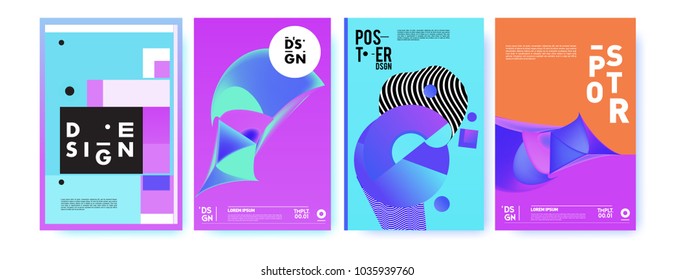 Abstract colorful collage poster design template. Cool geometric and fluid cover design. Blue, yellow, red, orange, pink and green background. Vector banner poster template in Eps10.