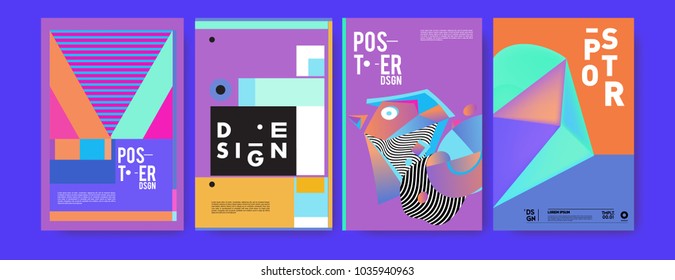 Abstract colorful collage poster design template. Cool geometric and fluid cover design. Blue, yellow, red, orange, pink and green background. Vector banner poster template in Eps10.