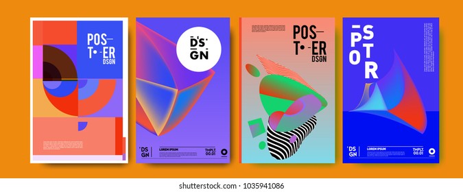 Abstract colorful collage poster design template. Cool geometric and fluid cover design. Blue, yellow, red, orange, pink and green background. Vector banner poster template in Eps10.
