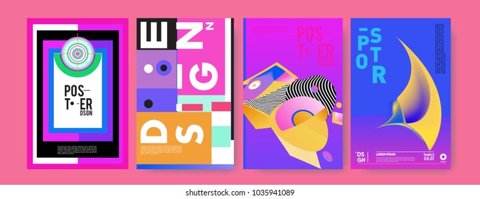 Abstract colorful collage poster design template. Cool geometric and fluid cover design. Blue, yellow, red, orange, pink and green background. Vector banner poster template in Eps10.