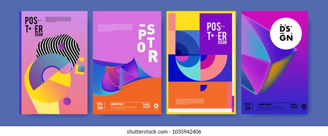 Abstract colorful collage poster design template. Cool geometric and fluid cover design. Blue, yellow, red, orange, pink and green background. Vector banner poster template in Eps10.