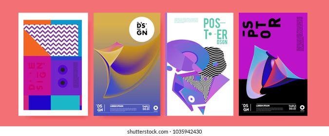 Abstract colorful collage poster design template. Cool geometric and fluid cover design. Blue, yellow, red, orange, pink and green background. Vector banner poster template in Eps10.