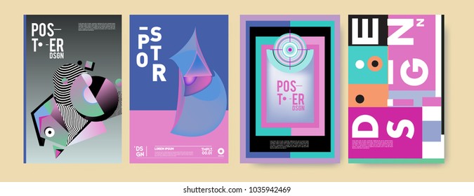 Abstract colorful collage poster design template. Cool geometric and fluid cover design. Blue, yellow, red, orange, pink and green background. Vector banner poster template in Eps10.