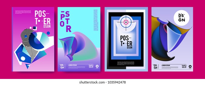 Abstract colorful collage poster design template. Cool geometric and fluid cover design. Blue, yellow, red, orange, pink and green background. Vector banner poster template in Eps10.