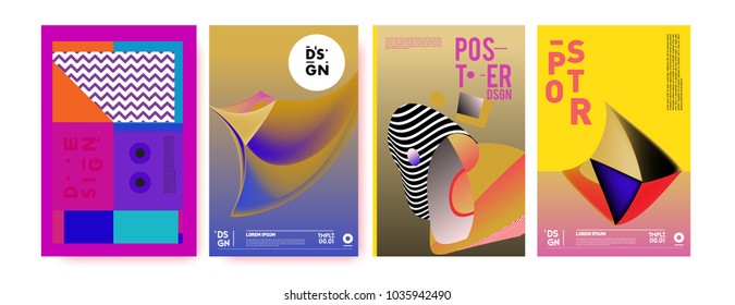 Abstract colorful collage poster design template. Cool geometric and fluid cover design. Blue, yellow, red, orange, pink and green background. Vector banner poster template in Eps10.