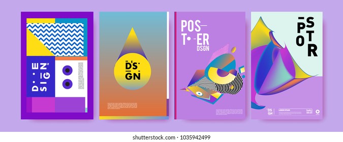 Abstract colorful collage poster design template. Cool geometric and fluid cover design. Blue, yellow, red, orange, pink and green background. Vector banner poster template in Eps10.