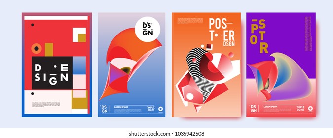 Abstract colorful collage poster design template. Cool geometric and fluid cover design. Blue, yellow, red, orange, pink and green background. Vector banner poster template in Eps10.