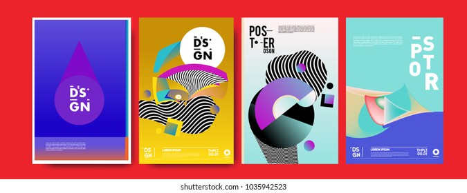 Abstract colorful collage poster design template. Cool geometric and fluid cover design. Blue, yellow, red, orange, pink and green background. Vector banner poster template in Eps10.