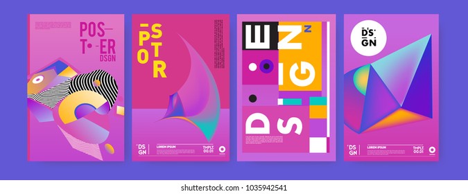 Abstract colorful collage poster design template. Cool geometric and fluid cover design. Blue, yellow, red, orange, pink and green background. Vector banner poster template in Eps10.