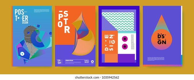 Abstract colorful collage poster design template. Cool geometric and fluid cover design. Blue, yellow, red, orange, pink and green background. Vector banner poster template in Eps10.