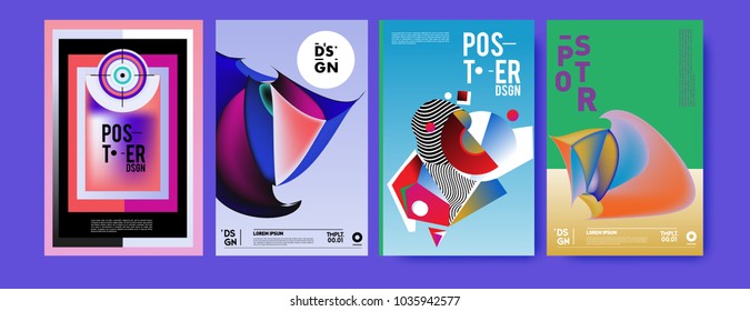 Abstract colorful collage poster design template. Cool geometric and fluid cover design. Blue, yellow, red, orange, pink and green background. Vector banner poster template in Eps10.