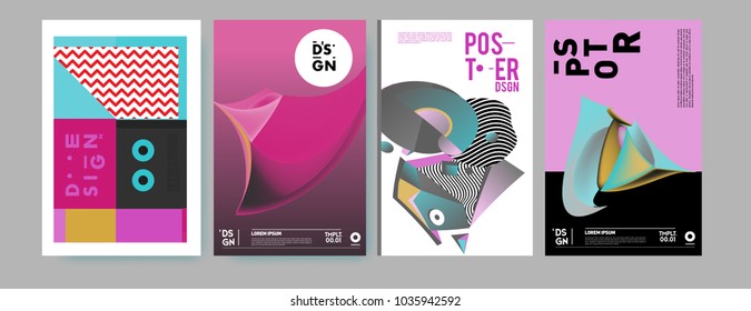 Abstract colorful collage poster design template. Cool geometric and fluid cover design. Blue, yellow, red, orange, pink and green background. Vector banner poster template in Eps10.