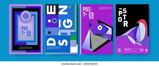 Abstract colorful collage poster design template. Cool geometric and fluid cover design. Blue, yellow, red, orange, pink and green background. Vector banner poster template in Eps10.