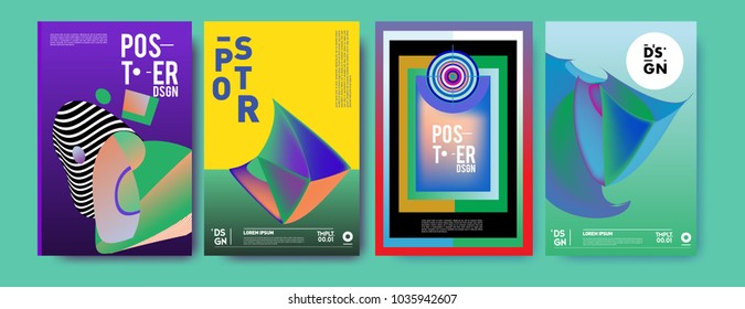 Abstract colorful collage poster design template. Cool geometric and fluid cover design. Blue, yellow, red, orange, pink and green background. Vector banner poster template in Eps10.