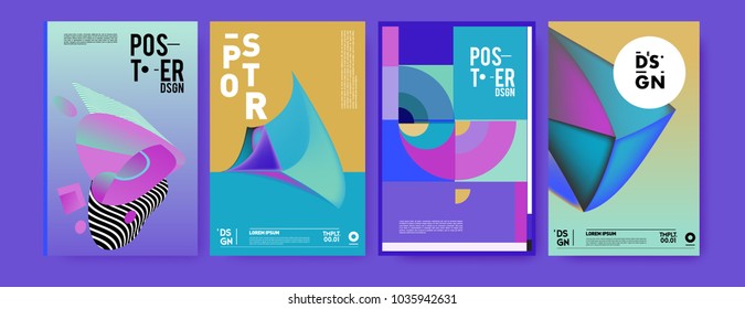 Abstract colorful collage poster design template. Cool geometric and fluid cover design. Blue, yellow, red, orange, pink and green background. Vector banner poster template in Eps10.