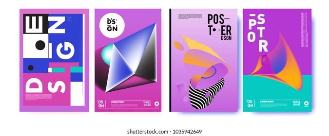 Abstract colorful collage poster design template. Cool geometric and fluid cover design. Blue, yellow, red, orange, pink and green background. Vector banner poster template in Eps10.