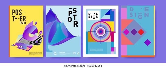 Abstract colorful collage poster design template. Cool geometric and fluid cover design. Blue, yellow, red, orange, pink and green background. Vector banner poster template in Eps10.