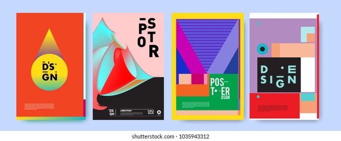 Abstract colorful collage poster design template. Cool geometric and fluid cover design. Blue, yellow, red, orange, pink and green background. Vector banner poster template in Eps10.