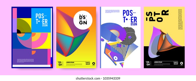 Abstract colorful collage poster design template. Cool geometric and fluid cover design. Blue, yellow, red, orange, pink and green background. Vector banner poster template in Eps10.