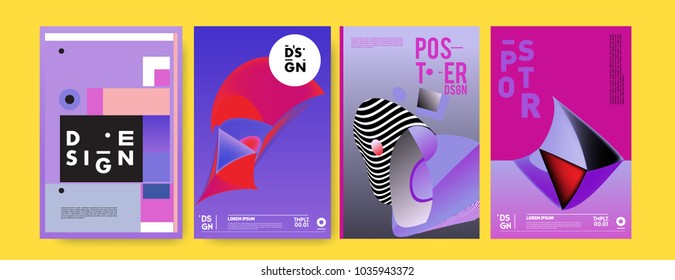 Abstract colorful collage poster design template. Cool geometric and fluid cover design. Blue, yellow, red, orange, pink and green background. Vector banner poster template in Eps10.