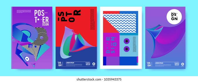 Abstract colorful collage poster design template. Cool geometric and fluid cover design. Blue, yellow, red, orange, pink and green background. Vector banner poster template in Eps10.