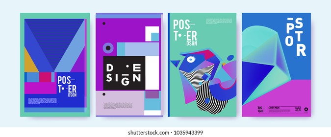 Abstract colorful collage poster design template. Cool geometric and fluid cover design. Blue, yellow, red, orange, pink and green background. Vector banner poster template in Eps10.