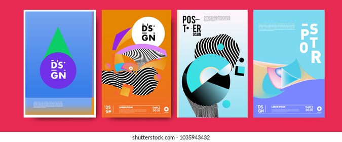 Abstract colorful collage poster design template. Cool geometric and fluid cover design. Blue, yellow, red, orange, pink and green background. Vector banner poster template in Eps10.