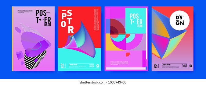 Abstract colorful collage poster design template. Cool geometric and fluid cover design. Blue, yellow, red, orange, pink and green background. Vector banner poster template in Eps10.